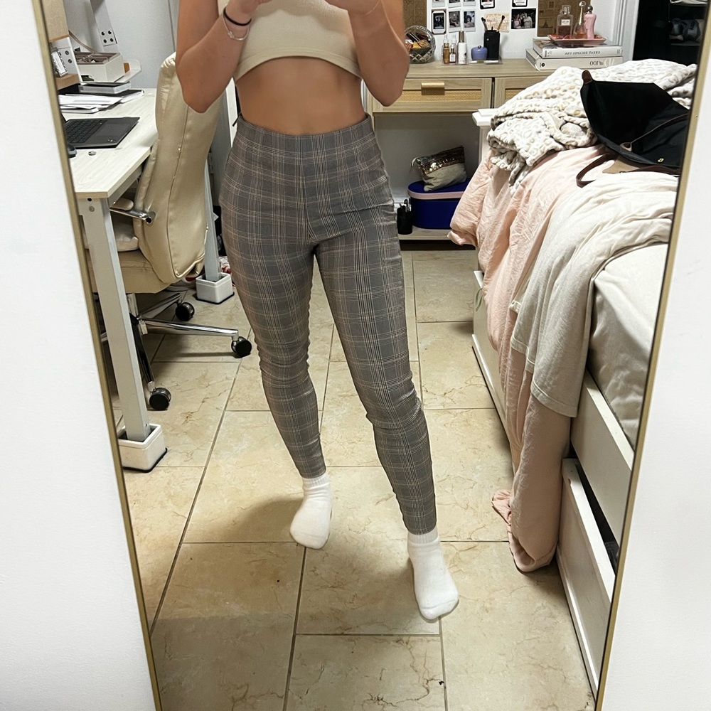 Gray and Beige Plaid Leggings